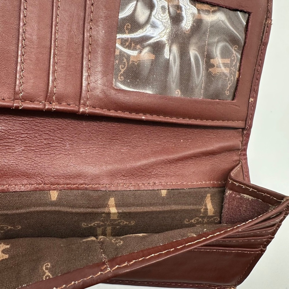 American West Wallet Burgundy Brown Floral Tooled Studded Leather Trifold - Picture 8 of 11